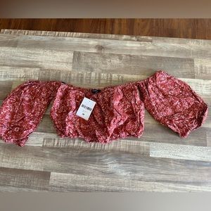 Forever 21 Woven Off Shoulder Puff Sleeve Cropped Floral Top Sz M